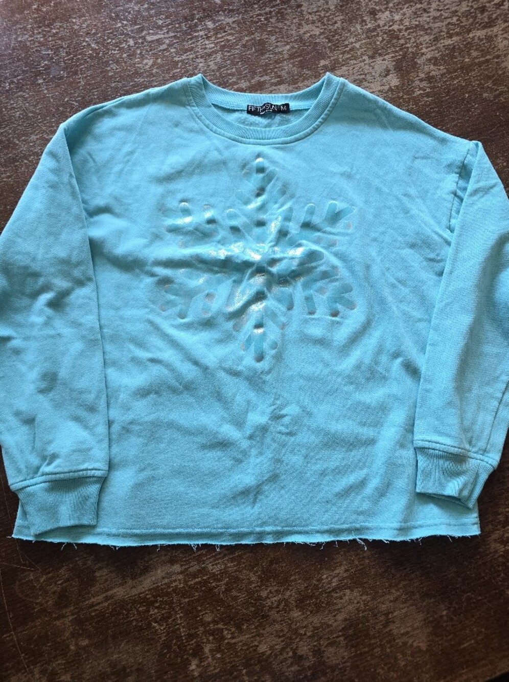 Fifth Sun Turquoise Crewneck Sweatshirt with Snowflake